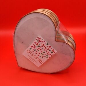 Love & Cupcakes-4 Marble And Gold Heart Shaped Coasters